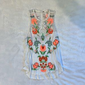 Free People Flower Power Crochet Tank Top Ivory and Pink Size M